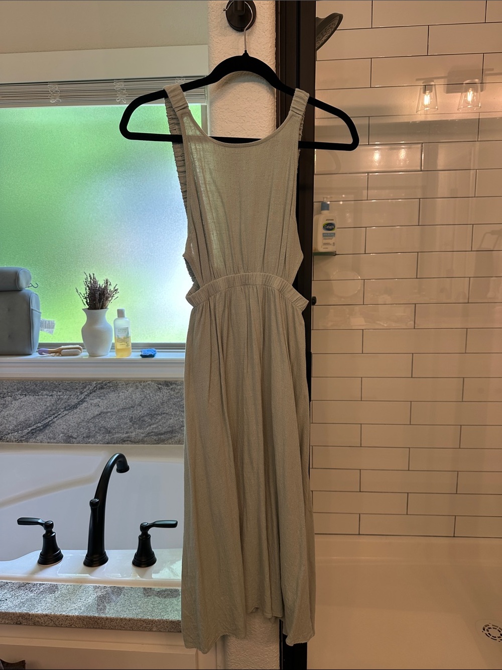 Light Sage Green Midi Dress with Open Back & Side Cutouts